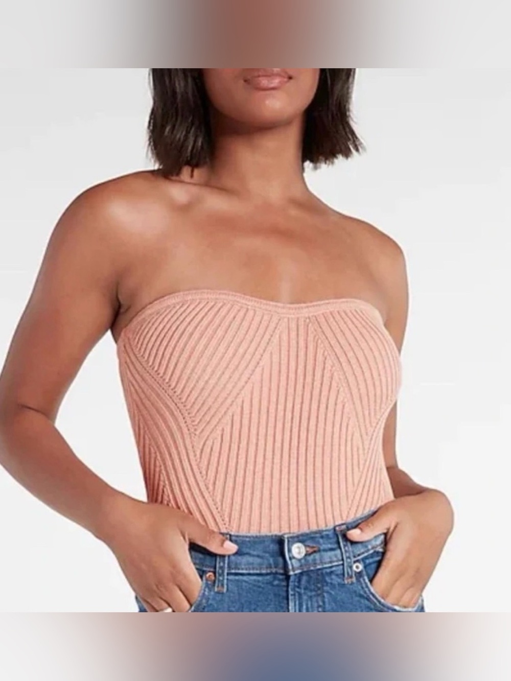 Express Light Pink Ribbed Stretchy Tube Top Size Medium Cotton Blend EUC